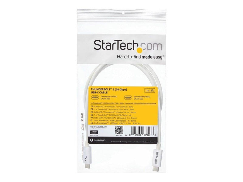 StarTech.com Thunderbolt 3 (20Gbps) USB C Cable - White - 1m
