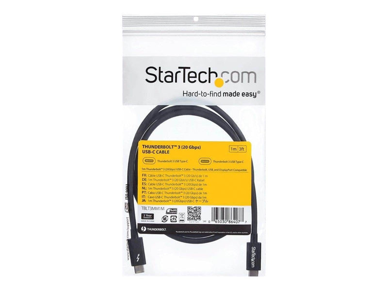 StarTech.com Thunderbolt 3 (20Gbps) USB C Cable - Black - 1m