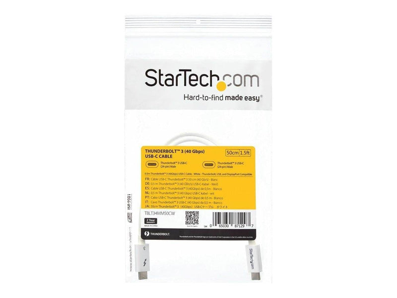 StarTech.com Thunderbolt 3 (40Gbps) USB C Cable - White - 50cm