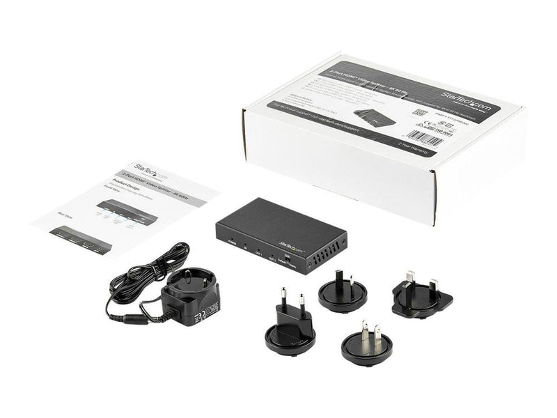 StarTech.com 2 Port HDMI Splitter - 4K 60Hz - 1x2 Way HDMI 2.0 Splitter - video/audio splitter - 2 ports