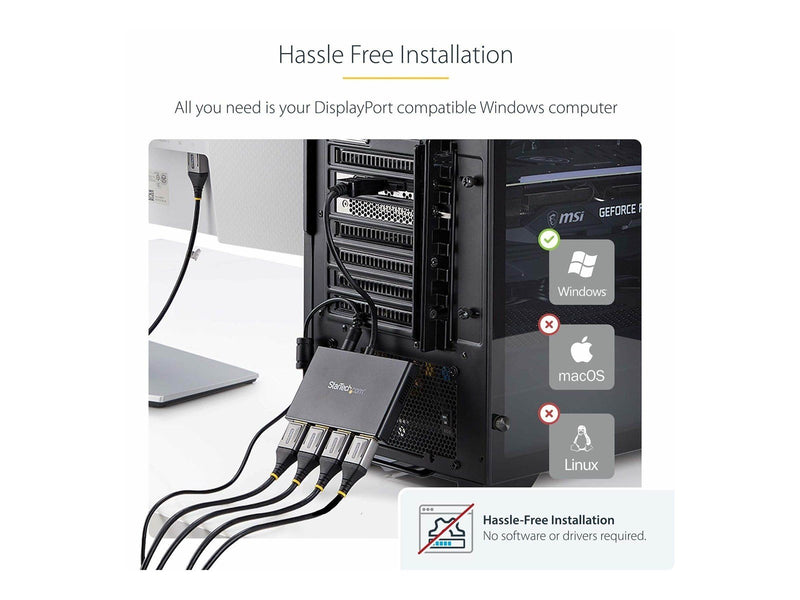 StarTech.com DisplayPort to DP Multi Monitor Splitter - 4-Port MST Hub - video splitter - 4 ports