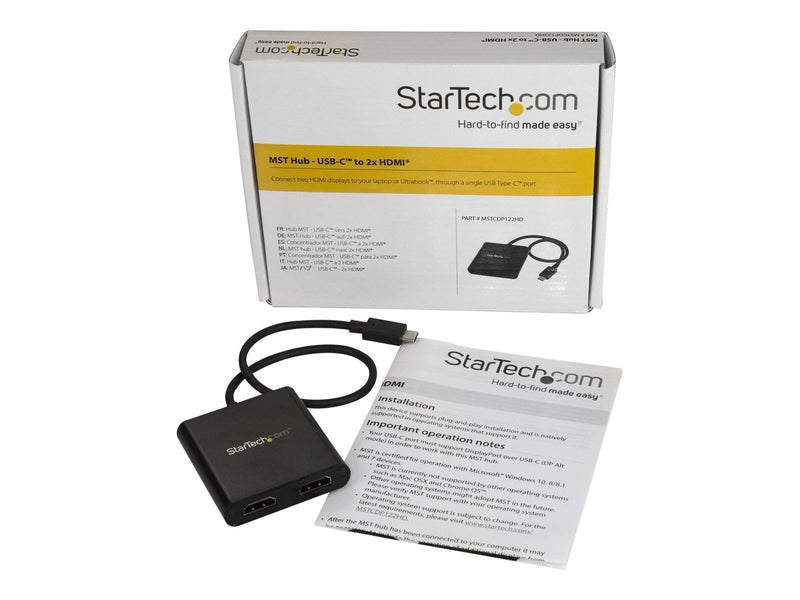 StarTech.com 2-Port USB-C to HDMI MST Hub - 4K Dual Monitor Splitter - external video adapter - black