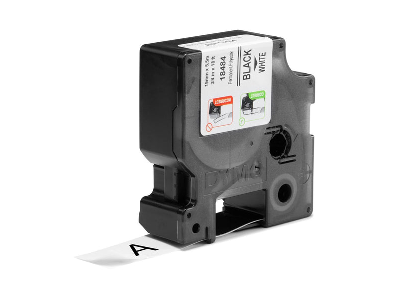 DYMO Rhino Industrie Permanente Polyesteretiketten | 19 mm x 5,5 m | Schwarz auf Weiß
