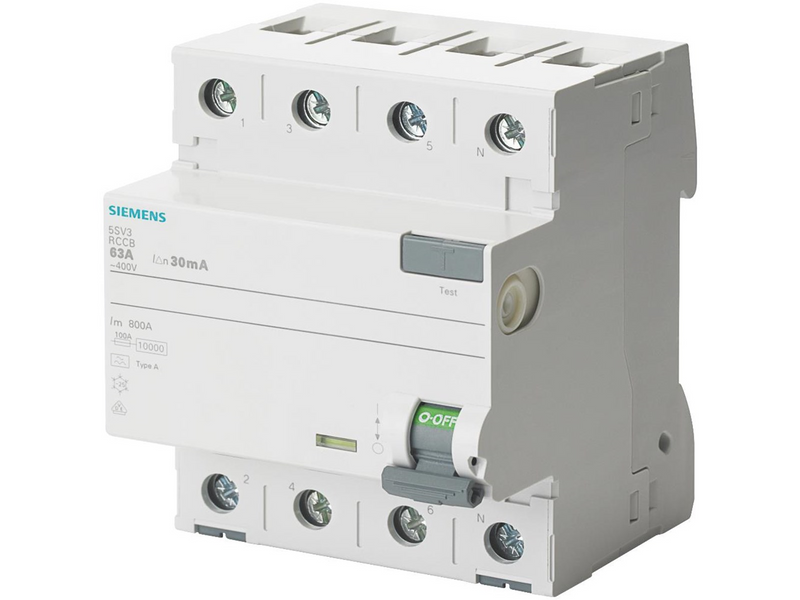 Siemens Rccb 4-polet type a 63a 30 ma 400vac 5sv3346-6