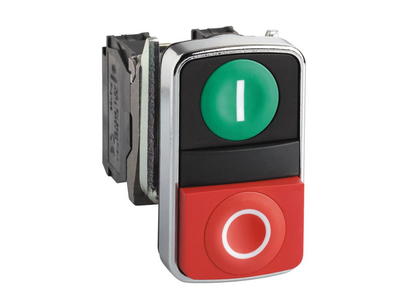 Schneider Electric Harmony double pushbutton complete with white i on green pus
