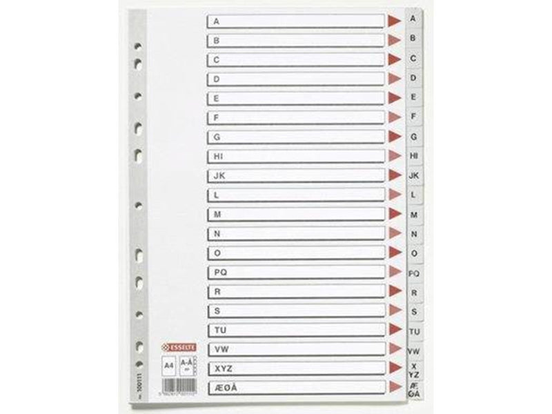 Esselte Index dividers plastic grey a4 a-å w/cardboard frontpage
