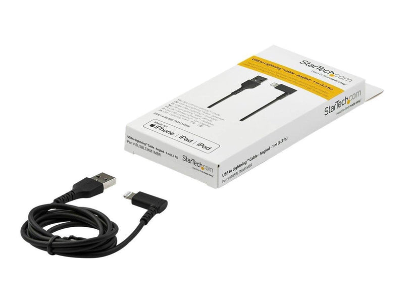 StarTech.com 1m/3.3ft Angled Lightning to USB Cable - MFI Certified - Black - Lightning cable - Lightning / USB - 1 m