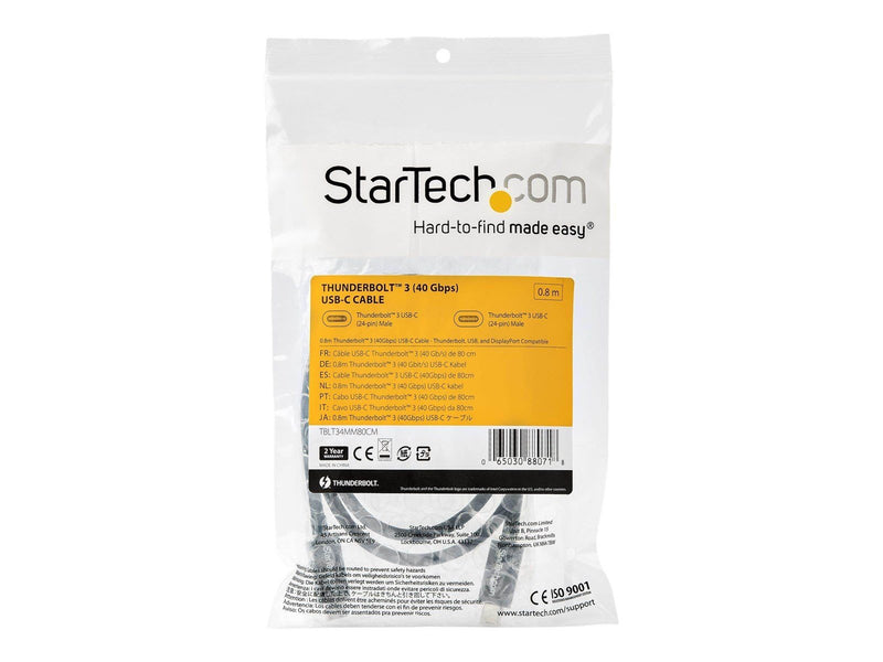 StarTech.com Thunderbolt 3 (40Gbps) USB C Cable - Black - 80cm