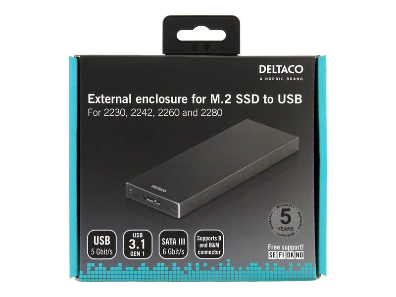Deltaco Externt M.2 kabinett USB 3.0 5 Gbps Bla