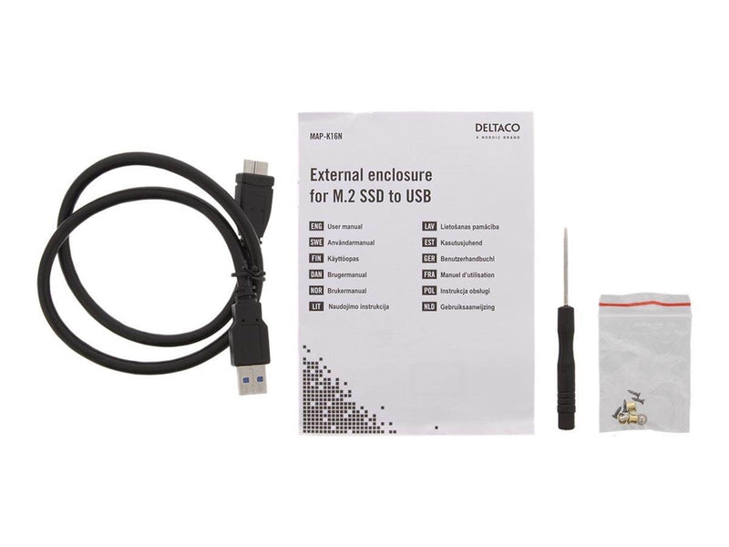 Deltaco Externt M.2 kabinett USB 3.0 5 Gbps Bla