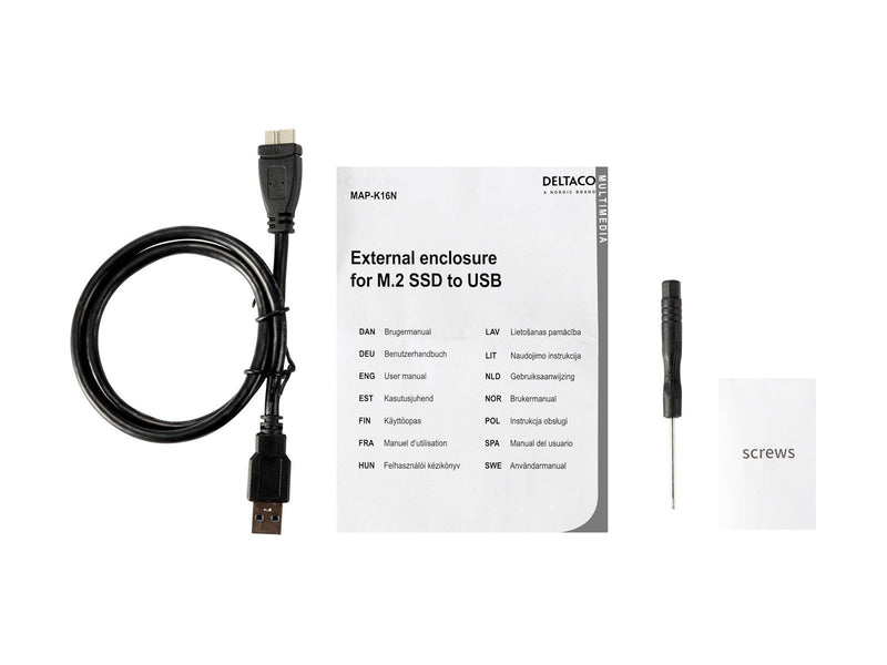 Deltaco Externt M.2 kabinett USB 3.0 5 Gbps Bla