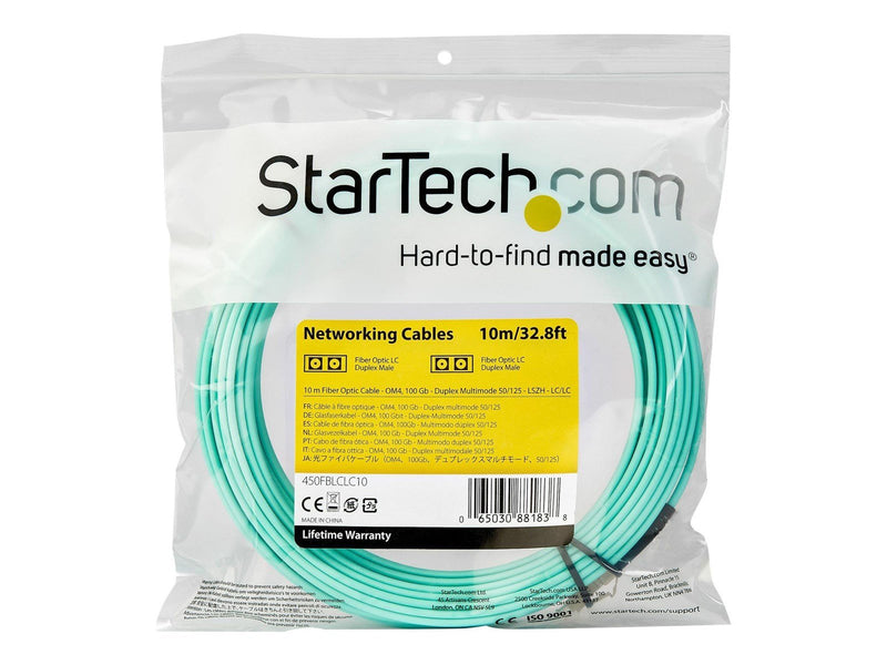 StarTech.com 10m OM4 LC to LC Multimode Duplex Fiber Optic Patch Cable - patch cable - 10 m - aqua - Blau - 10 meter