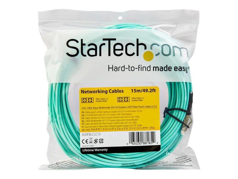 StarTech.com 15m OM3 LC to LC Multimode Duplex Fiber Optic Patch Cable - patch cable - 15 m - aqua - Blau - 15 meter