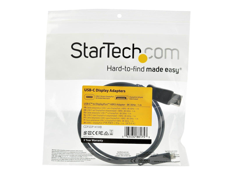 StarTech.com 3.3 ft. (1 m) - USB-C to DisplayPort Adapter Cable - 8K - HBR3 - external video adapter - black