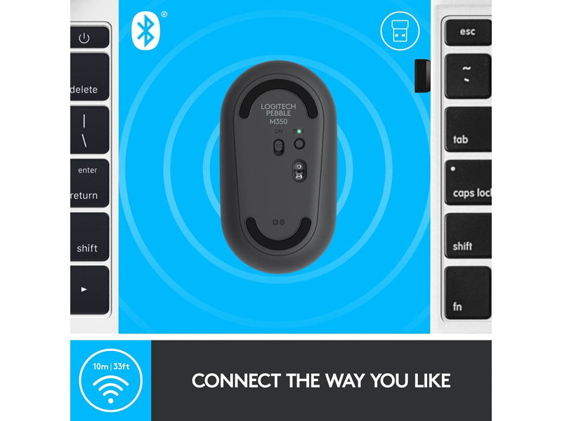 Logitech M350 Pebble Wireless Mouse - Graphite - Maus (Schwarz)