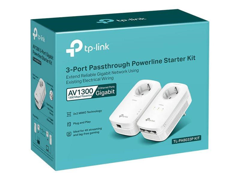TP-Link TL-PA8033P KIT AV1300 3-Port Gigabit Passthrough Powerline Starter Kit