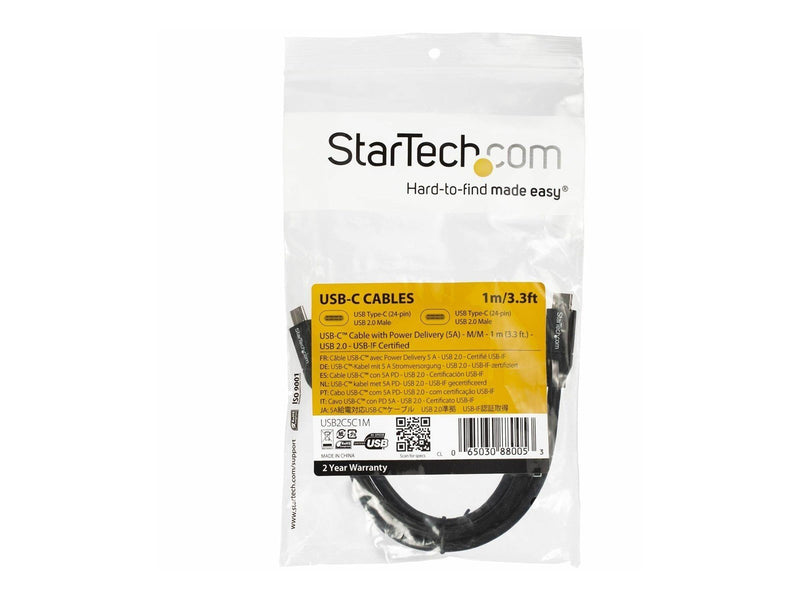StarTech.com 1m 3ft USB C to USB C Cable - 5A PD - USB 2.0 USB-IF Certified - USB-C cable - 1 m