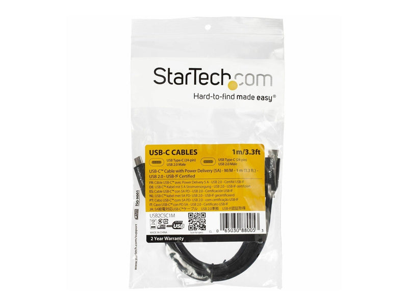 StarTech.com 1m 3ft USB C to USB C Cable - 5A PD - USB 2.0 USB-IF Certified - USB-C cable - 1 m