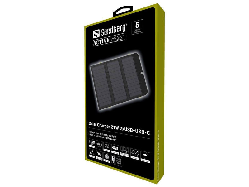 Sandberg Solar Charger 21W 2xUSB+USB-C Powerbank (Akku) - schwarz - 10000 mAh