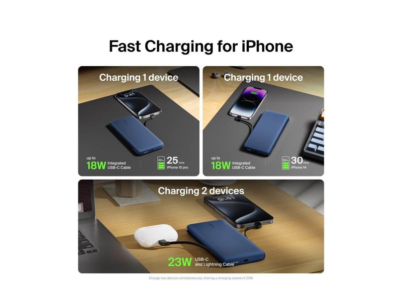 Belkin 10K PD Power Bank with Integrated Cables Powerbank (Akku) - 10000 mAh