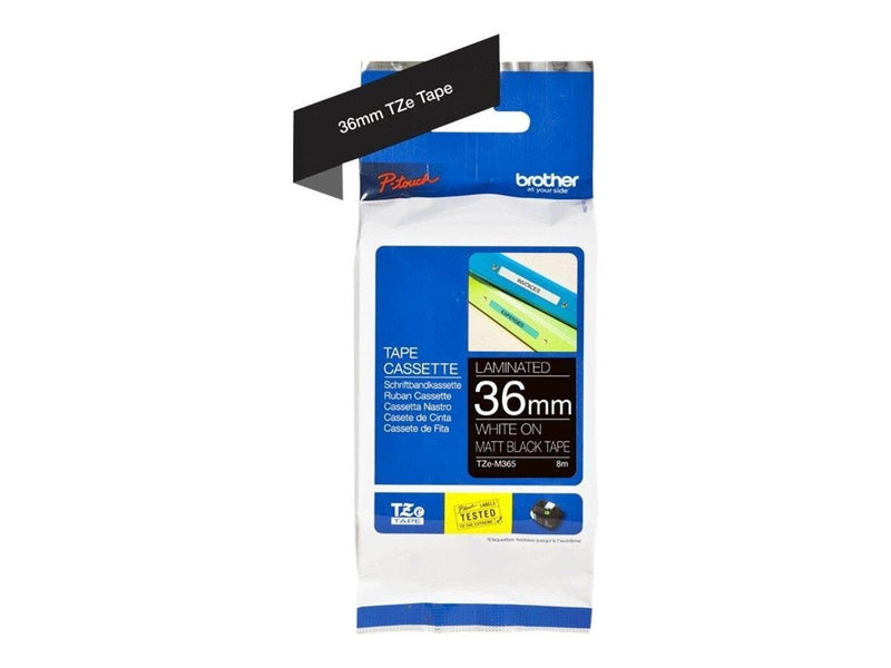 Brother TZe M365 - white print on matte black - Roll (3.6 cm x 8 m)