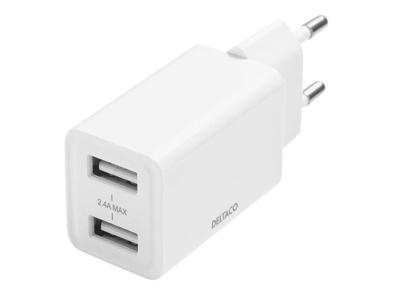 Deltaco USB wall charger 2x USB-A 2.4 A total 1