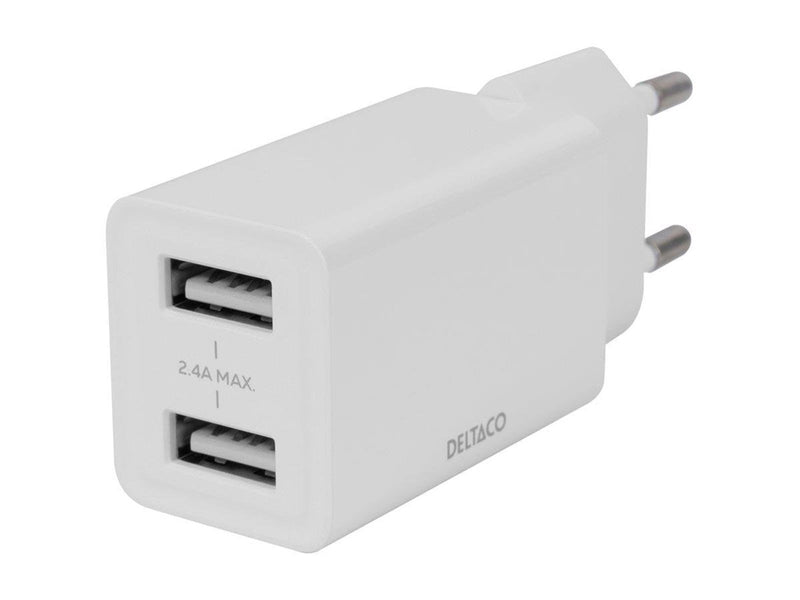 Deltaco USB wall charger 2x USB-A 2.4 A total 1