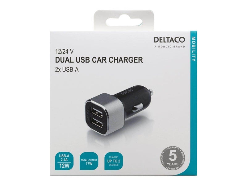 Deltaco USB car charger 2x USB-A 2.4 A total 17