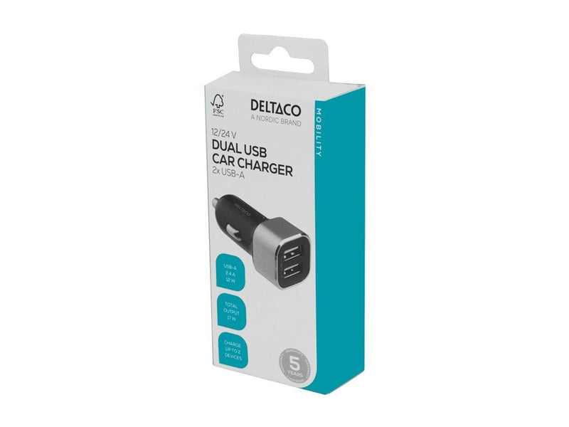 Deltaco USB car charger 2x USB-A 2.4 A total 17