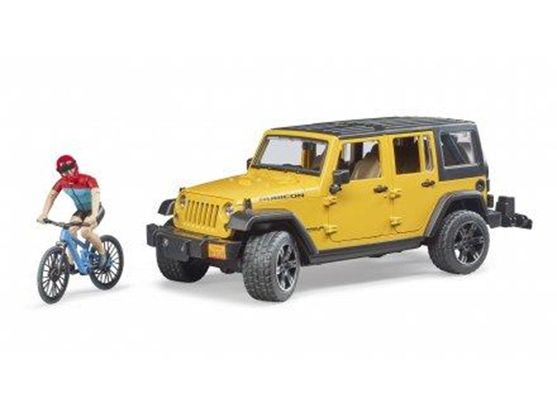 Bruder  Jeep Wrangler Rubicon with mountainbike and cyclist