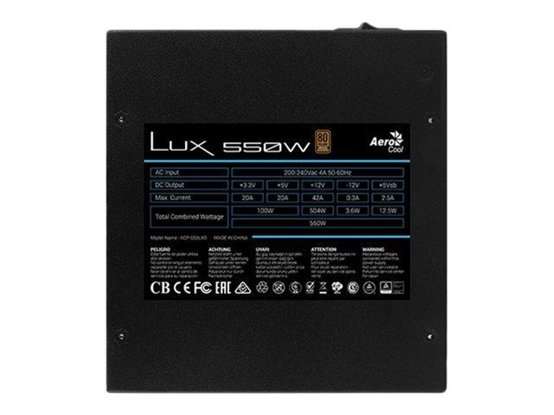 AeroCool LUX 550W Netzteile - 550 Watt - 120 mm - ATX - 80 Plus Bronze zertifiziert