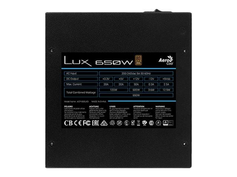 AeroCool LUX 650W Netzteile - 650 Watt - 120 mm - ATX - 80 Plus Bronze zertifiziert