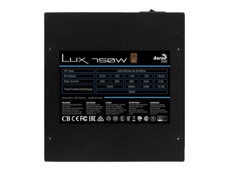 AeroCool LUX 750W Netzteile - 750 Watt - 120 mm - ATX - 80 Plus Bronze zertifiziert