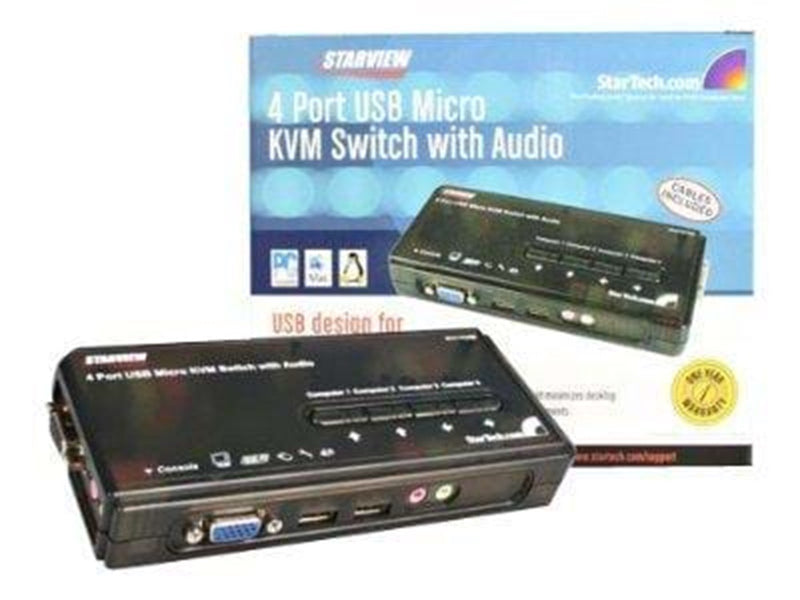 StarTech.com 4 Port Schwarz USB KVM Switch Kit mit Kabel und Audio - KVM / Audio-Switch - 4 Anschlüsse
