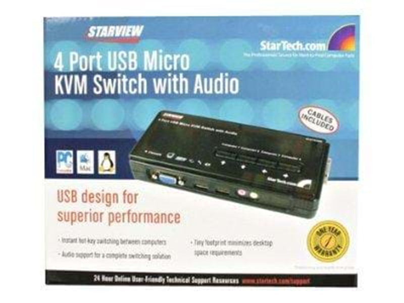 StarTech.com 4 Port Schwarz USB KVM Switch Kit mit Kabel und Audio - KVM / Audio-Switch - 4 Anschlüsse