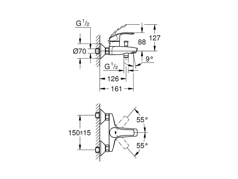 Grohe Eurosmart, Einhand-Wannenbatterie, DN 15, chrom