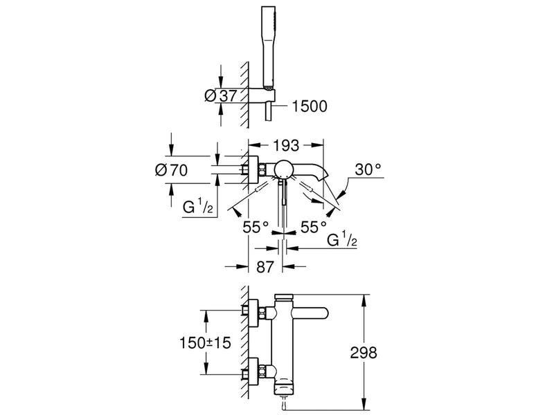 Grohe Essence, Einhand-Wannenbatterie, DN 15, chrom
