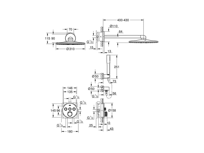 Grohe Grohtherm SmartControl, Duschsystem Unterputz mit Rainshower SmartActive 310, chrom
