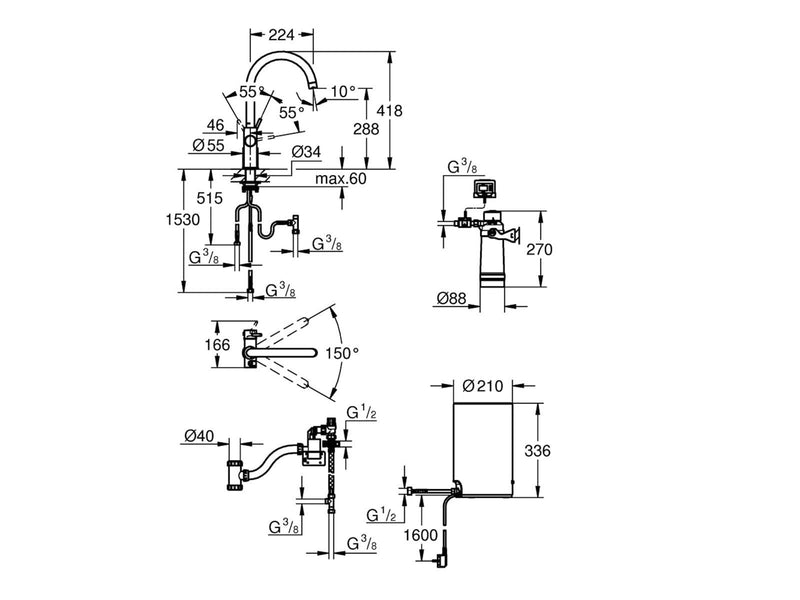 Grohe Red Duo, Armatur und Boiler Größe M, chrom