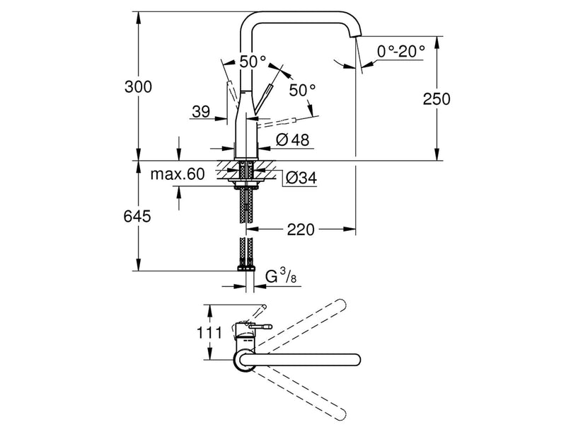 Grohe Essence, Einhand-Spültischbatterie, DN 15, chrom