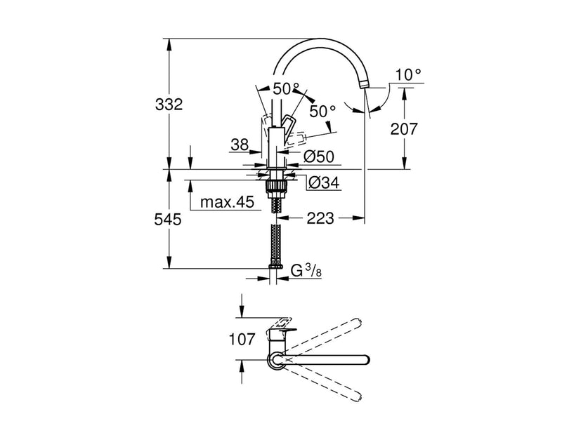 Grohe BauLoop, Einhand-Spültischbatterie, DN 15, chrom
