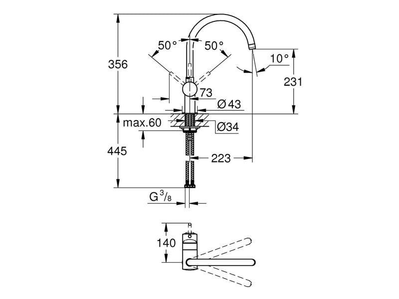 Grohe Minta, Einhand-Spültischbatterie, DN 15, chrom
