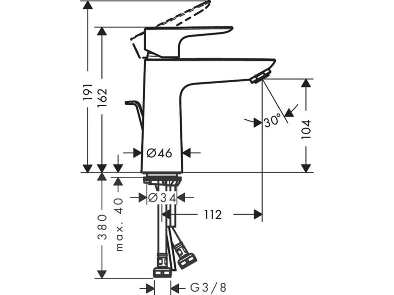 Hansgrohe talis e single lever basin mixer 110 with pop-up w