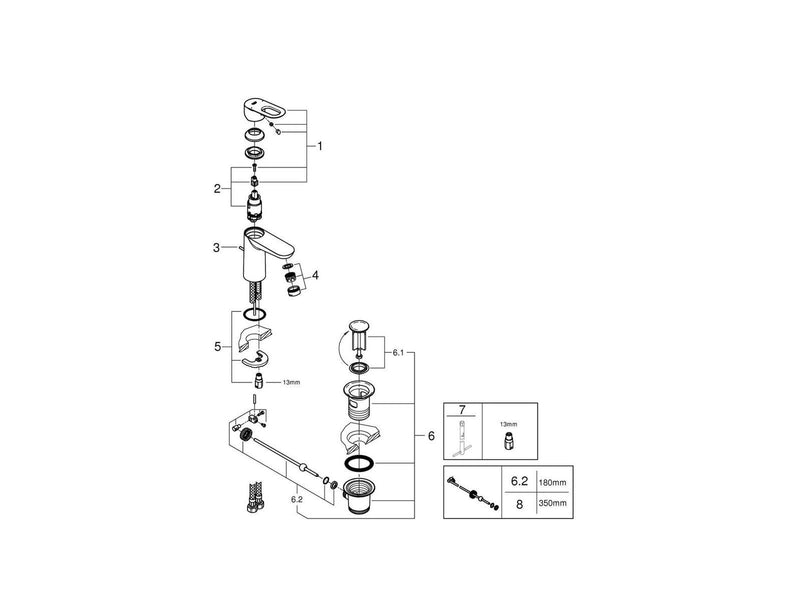Grohe BauLoop, Einhand-Waschtischbatterie, DN 15S-Size, chrom