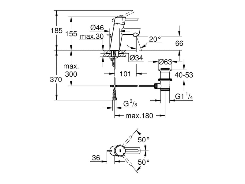 Grohe Concetto, Einhand-Waschtischbatterie, DN 15S-Size, chrom