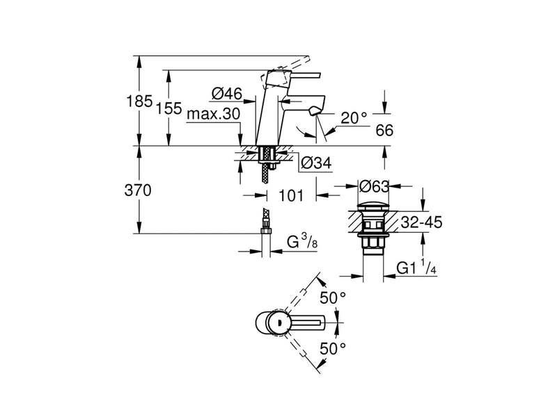 Grohe Concetto, Einhand-Waschtischbatterie, DN 15S-Size, chrom