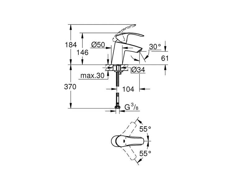Grohe Eurosmart, Einhand-Waschtischbatterie, DN 15S-Size, chrom