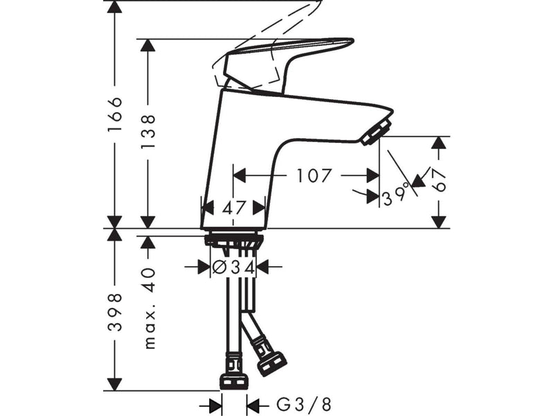 Hansgrohe logis 70 basin mixer without waste set