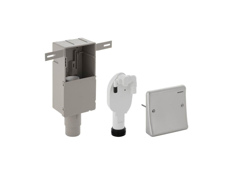 Geberit concealed trap for washing machine and tumble dryer.