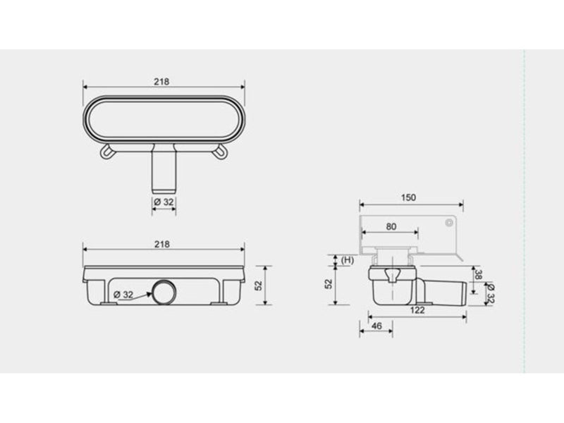 Unidrain Outlet unit w/horizontal outlet Ø32 mm